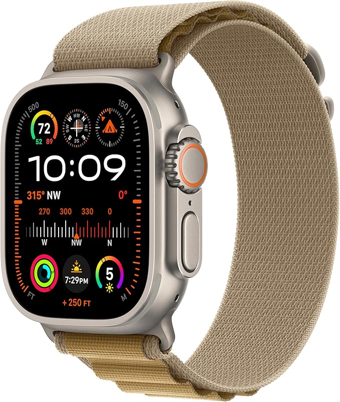 Apple Watch Ultra 2 [GPS + Cellular 49mm] Smartwatch, Sport Watch with Natural Titanium Case with Tan Alpine Loop – S. Fitness Tracker, Precision GPS, Action Button, Carbon Neutral