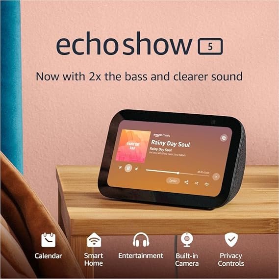 Like-new Echo Show 5 (3rd Gen, 2023 release) | Smart display with 2x the bass and clearer sound | Charcoal